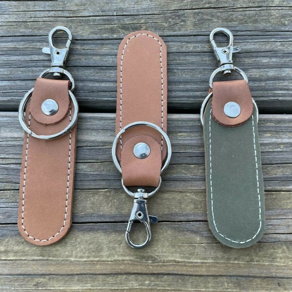 Handmade Key chains Genuine Leather Double Sided Keys Holder Keychains Set of 3 - Picture 1 of 11